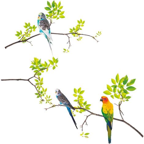 Stickers Muraux 3 perruches sur branches (1/2)