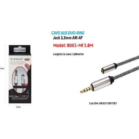TRADE SHOP - Cavo Audio Jack 3,5mm Maschio A Femmina Am/af 3mt Prolunga Aux Cuffie Maxtech Aux3-mf3.0m -