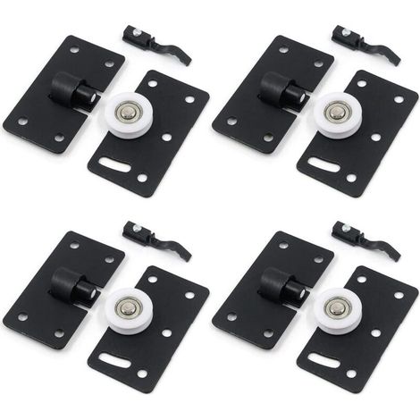 4 Ensembles de Rouleau de Porte Coulissante, Roues de Rouleau de Meubles, Kits de Piste D'engrenage de Roues en Nylon Muets, pour Fenêtre de Placard Armoire Penderie (Noir)