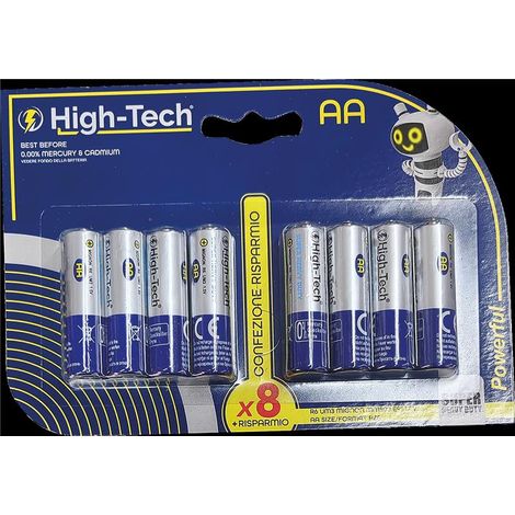 HIGH-TECH BATTERIE AA 8 PEZZI CONFEZIONE RISPARMIO