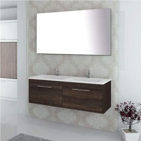 CONJUNTO DE BAÑO ENIF CON MUEBLE, LAVABO, ESPEJO Y TOALLERO MARRÓN 120CM 2 SENOS (1/5)