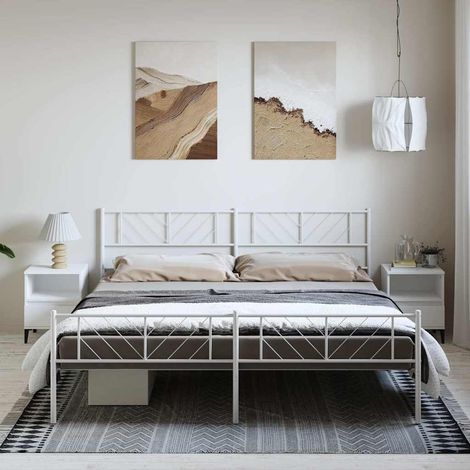 Cadre de lit métal sans matelas et pied de lit blanc 193x203 cm (1/5)