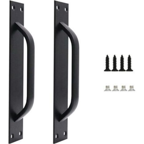 Ahlsen Lot de 2 Grange de Poignée de Porte, Handle de Porte de Grange, Poignée de Porte en Acier Massif, Handle de Porte Coulissante Lourde Pour Cuisine, Meubles, y Compris les Vis, Noire,200MM (1/4)