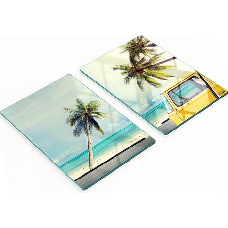 Tablas de cocina de vidrio templado con gr谩ficos, 2 piezas, dise帽o Beach Van, 2x40x52 cm (1/5)