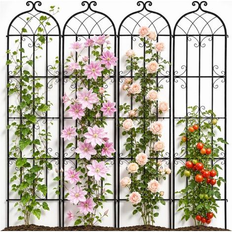 Treillis jardin pour plantes grimpantes, 51 x 220 cm, treillis fleurs de jardin en métal antirouille, treillis de rosiers grimpants extérieur, support de concombres, pour cours, pelouses, 4 pcs (1/3)