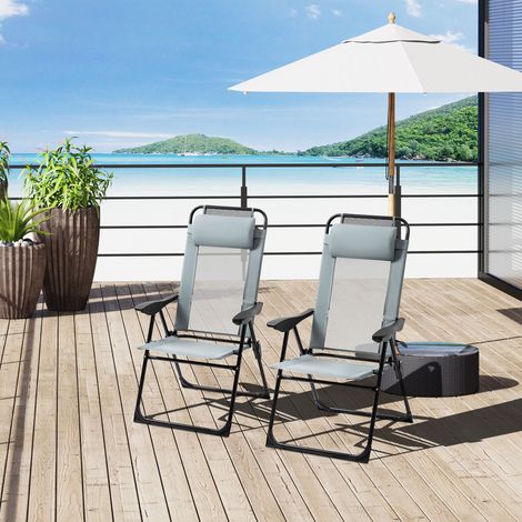 Lot de 2 fauteuils pliants de jardin, dossier réglable 5 positions, repose-bras, modèle camping basic, ensemble de 2 sièges (1/5)