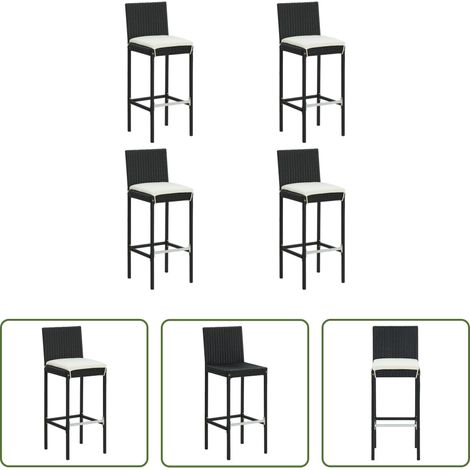 Barhocker - Garten-Barhocker mit Kissen 4 Stk. Schwarz Poly Rattan (1/5)