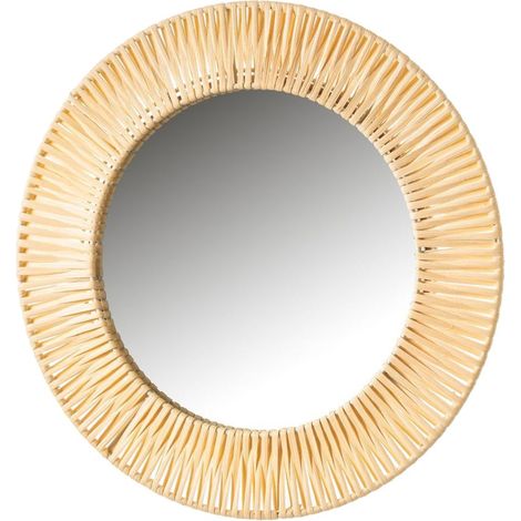 Décoration murale miroir en rotin fait main