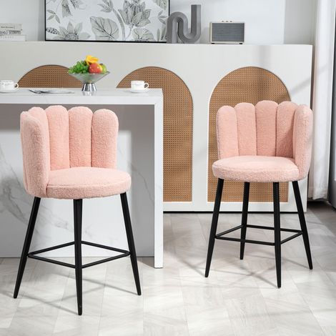 Lot de 2 tabourets de bar, chaises de bar avec dossier et repose-pieds, pieds en acier, rose, 52 x 53 x 93 centimètres