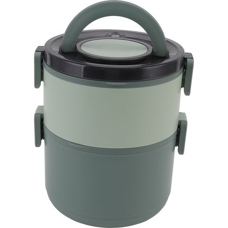 Boîte à lunch empilable 1600 ml, 2 étages, plastique de qualité alimentaire, isotherme, étanche, sans BPA, pour adultes, verte (1/5)