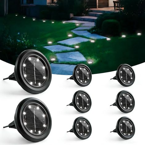 Hqynss Lot de 8 Lampe Solaire Exterieur Au Sol, 8 LED Jardin Lumiere Solaire Extérieur, Lumière Solaire IP65 Étanche Longue Durée de Vie, Spot Solaire pour Chemins Pelouse Allée Terrasse, Blanc Froid (1/5)