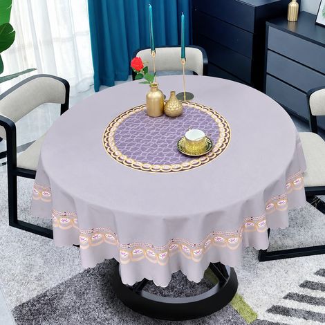 Nappe de table ronde 180 Bonheur familial beige gris en tissu anti-huile amélioré, adapté aux tables rondes de diamètre 120-145 cm 30 × 30 × 30 cm 1 kg – Livraison gratuite