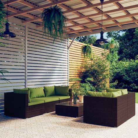 6-tlg. Garten-Lounge-Set mit Auflagen Poly Rattan Braun vidaXL (1/5)