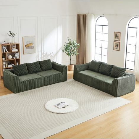 Sofa aus Cord und Schaumstoff in Grün, modular, mit geschwungenen Armlehnen und Rückenlehne, keine Montage (1/5)