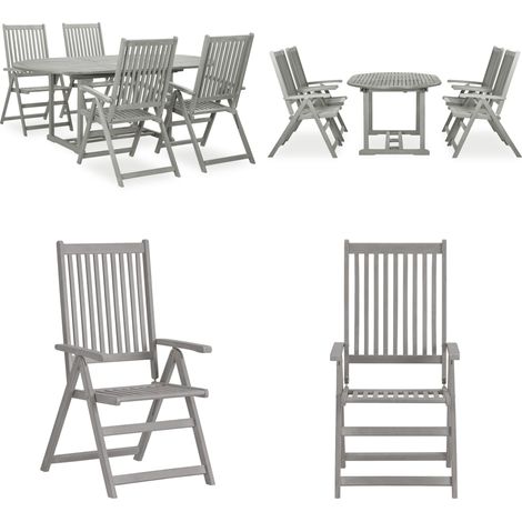 Set da pranzo da giardino 5 pz (150-200)x100 cm in legno massello di acacia grigio - Tavolo da pranzo allungabile - Sedie da giardino