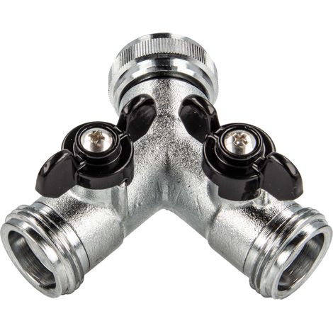tecuro 2-Wege Y-Verteiler mit Absperrhähnen 3/4 Zoll für Auslaufventile, Messing