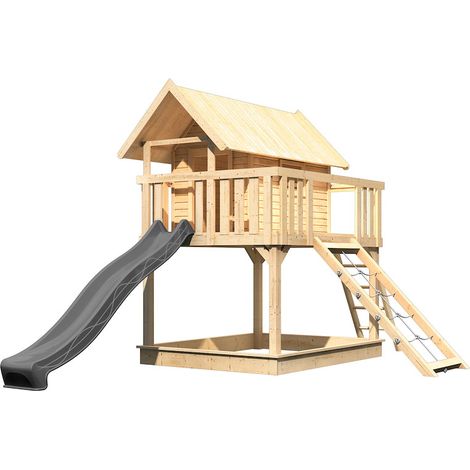 Stelzenhaus Fidel 198x243x330 natur m.Rutsche und Netzrampe