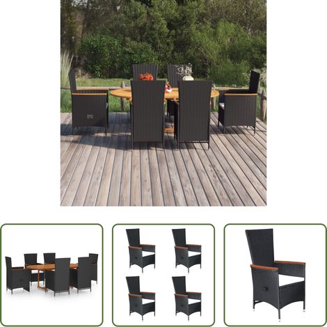 Table de jardin - Ensemble à manger de jardin 7 pcs Résine tressée Noir (1/5)
