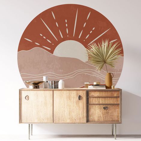Sticker mural rond / cercle - Soleil Boho - Diamètre 30 cm - Adhésif MAT (1/3)