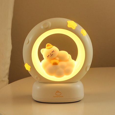 Veilleuse Enfant Chat Rechargeable Lampe de Chevet avec Minuteur Lampe de Nuit Maternité Nomade Cadeau Nouveau né Bebe