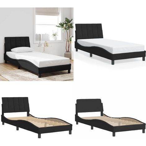 Bettgestell mit Kopfteil Schwarz 80x200 cm Samt - Bettsystem - Doppelbett - Samtbettwäsche - Boxspringbett - Lattenrost - Home & Living