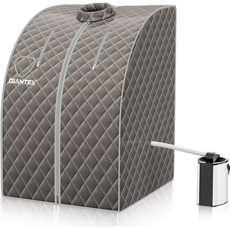 GOPLUS Cabine de Sauna à Vapeur Portable 3L avec Tabouret Télécommande,Température Réglable à 9 Réglages de Minuterie,Gris (1/5)