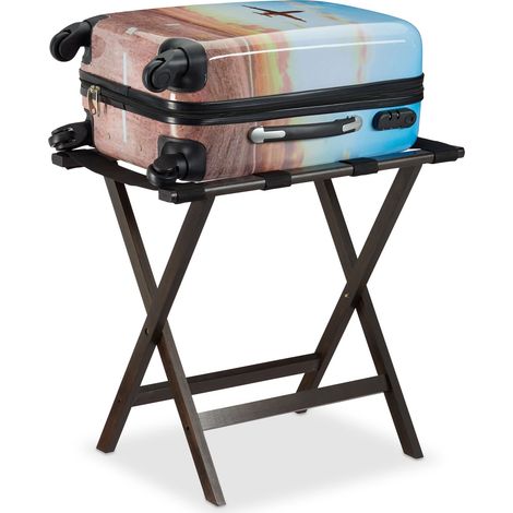 Relaxdays Dark Brown Bamboo Folding Luggage Rack Suitcase Stand, HxWxD: 53.5 x 58 x 36.5 cm