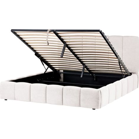 Ottoman Bed Off White Fabric Upholstered EU Super King Size 6ft Bed Frame Vertical Tufting Lift-Up Frame High Headboard VAUVERT (1/5)