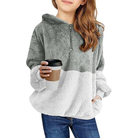 Sweat à capuche en polaire douce pour filles, coupe ample et décontractée, avec poches, tailles 4-13 ans (1/5)