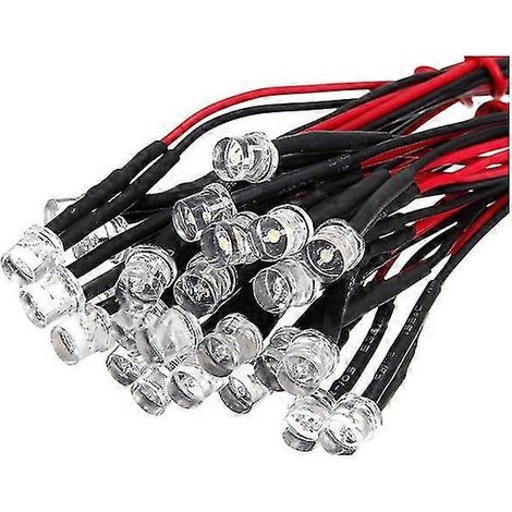 20 cm langes, 12-V-Kabel für LED-Verkabelung, Größe: 5 mm, flacher Kopf, Farbe: Weiß, Menge: 10 Stück (1/3)