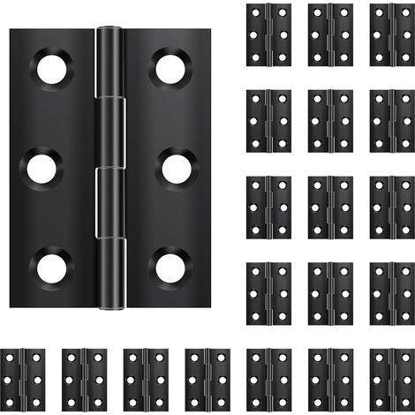 Lot de 20 charnières pliables 44 mm × 31 mm, en acier inoxydable, noires, petites charnières, pour portes, fenêtres, armoires avec 60 vis (1/4)