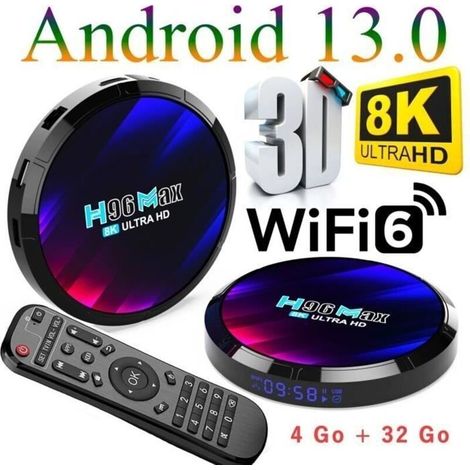 Android TV Box, box IPTV Android 13.0 TV Box 4GB RAM/32GB ROM lettore multimediale intelligente 2.4GHz/5.0GHz WiFi BT5.0 Smart TV Box 8K 3D