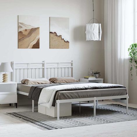 vidaXL Estructura cama sin colchón con cabecero metal blanco 150x200cm (1/5)