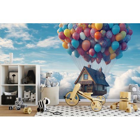Fototapete Fliegend Haus, für Kinderzimmer, 150 x 105 cm – Komplettset inkl. Kleister & Anleitung (1/5)