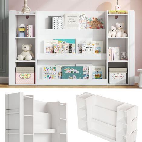 Étagère pour enfants, bibliothèque à images avec rangement, armoire pour enfants et bibliothèque pour enfants, meuble en bois pour chambre d’enfant, blanc, 140 x 30 x 95 cm