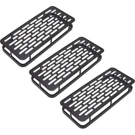 Étagère de douche rectangulaire à 3 niveaux en aluminium noir, sans perçage, avec panier de rangement pour salle de bain. (1/5)