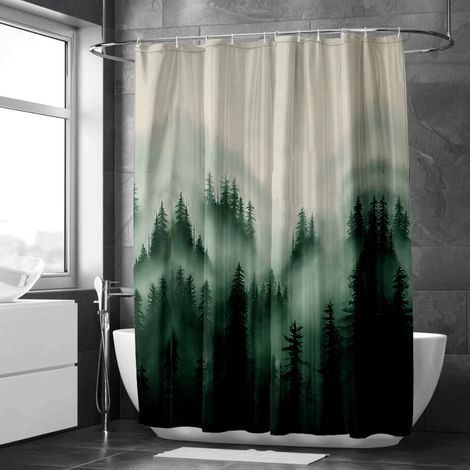Rideau de douche motif encre bambou doux, polyester imperméable, 90x180 cm