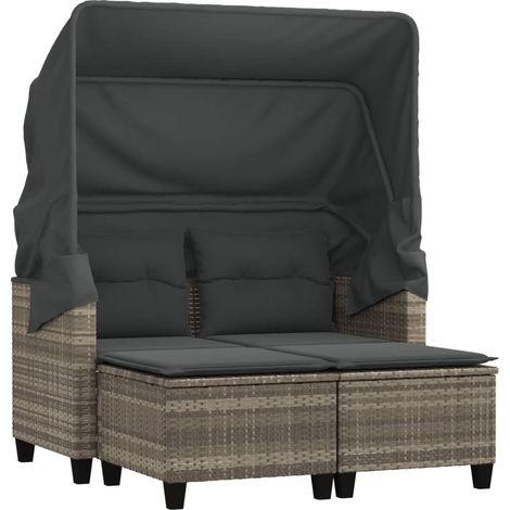 Maison Exclusive - Gartensofa 2-Sitzer mit Dach und Hockern Hellg