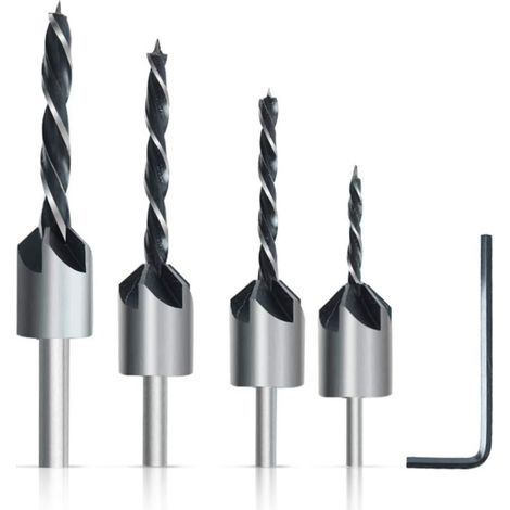 4 pcs Mèche à Bois Hélicoïdal HSS et acier 45 embouts à fraiser pour vis à mortaise dans le travail du bois (1/5)