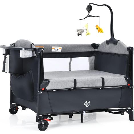 Goplus – Lit bébé 5 en 1 pliable et portable – Table à langer – Berceau cododo réglable en hauteur – 4 positions – Jouets inclus – 125x65x78 cm