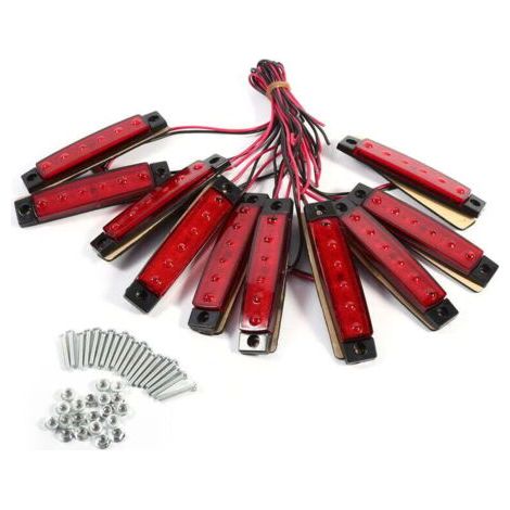 Lot de 10 feux de gabarit latéraux pour remorque, 6 LED, 24 V, indicateurs rectangulaires pour camion, van, caravane, camion (rouge)