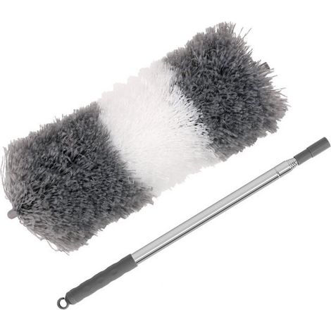 Plumeau - Plumeau - Avec manche télescopique - Plumeau extensible jusqu'à 280 cm - Produits d'entretien - Lavable - Microfibre - Grijs Wit - Pour nettoyer les plafonds, les ventilateurs et les meubles (1/5)
