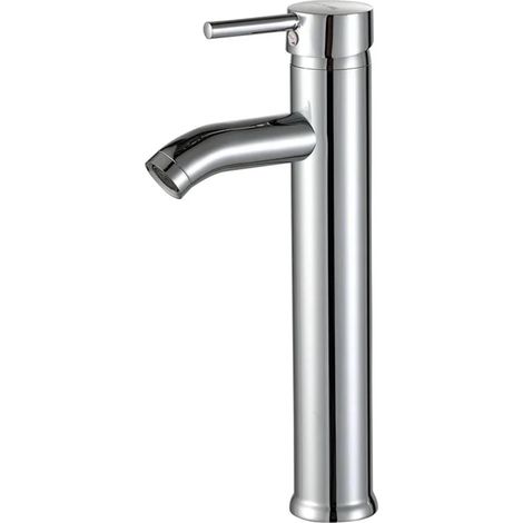 Grifo de lavabo alto y delgado – mezclador para agua fría y caliente – giratorio 360° – apto para montaje sobre encimera de lavabo (1/5)