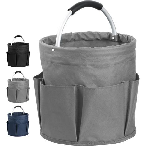 17L Panier à Outils de Seau avec 6 Poches Extérieures, Sac à Outils Jardinage Rond avec Poignée, Corbeille de Rangement en Tissu Oxford pour Stockage (Gris Foncé) (1/5)