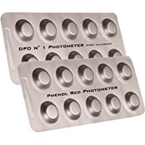 Pastiglie di ricambio per kit analisi piscina test con reagente solido per ph e cloro -10 Pillole PH + 10 Pillole Cloro (1/2)