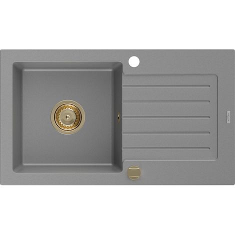 Mexen Pablo Granitspüle mit einem Becken und einer Abtropffläche 752 x 436 mm, Grau, Siphon Gold - 6