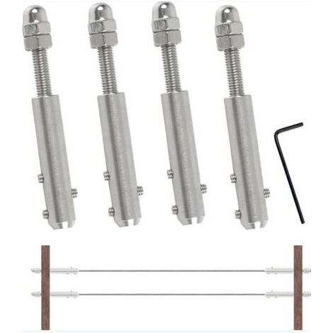 4 Pièces Tendeur Cable Inox Cable Inox 4mm, Terminal pour Fil Inox Métallique Terminal À Vis pour Cable Métallique 4 mm
