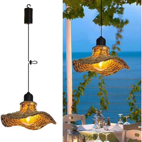 [NIEMALS VERWENDET] Batteriebetriebene Hängelampe aus Rattan, 18,5 x 7,5 cm, warmes Licht, IP44 wasserdicht, geeignet für Garten und Wohnbereich