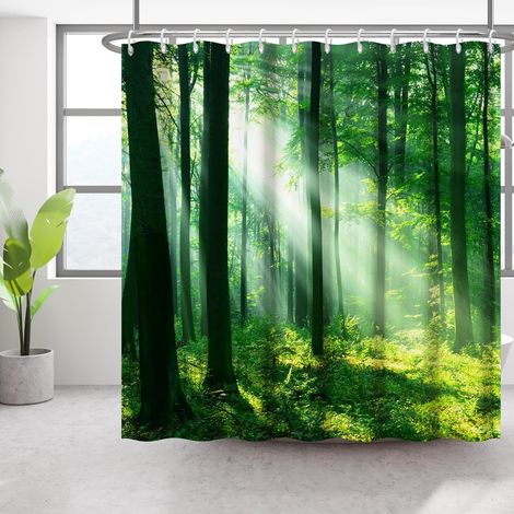 183x198cm Rideau De Douche ForêT Matin ForêT LumièRe du Soleil Rideau De Salle De Bain Impression 3D Paysage Forestier Rideau De Douche Naturel ForêT Verte Rideau De Bain éTanche (1/5)