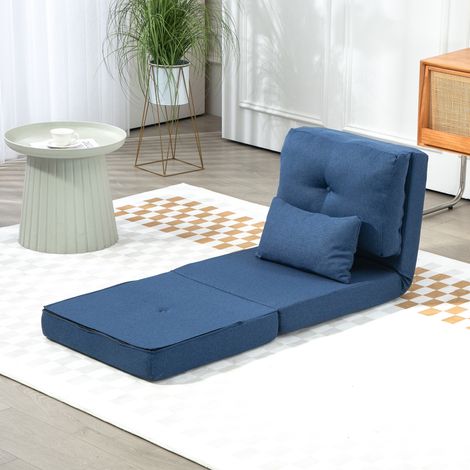 Sofá cama/sillón convertible, 1 plaza con 1 cojín y respaldo ajustable, azul oscuro.